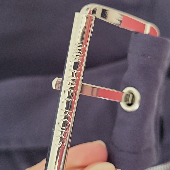 Michael Kors Navy Trench Jacket w/ Belt Silver Buttons Zipper Size M - Picture 13 of 16